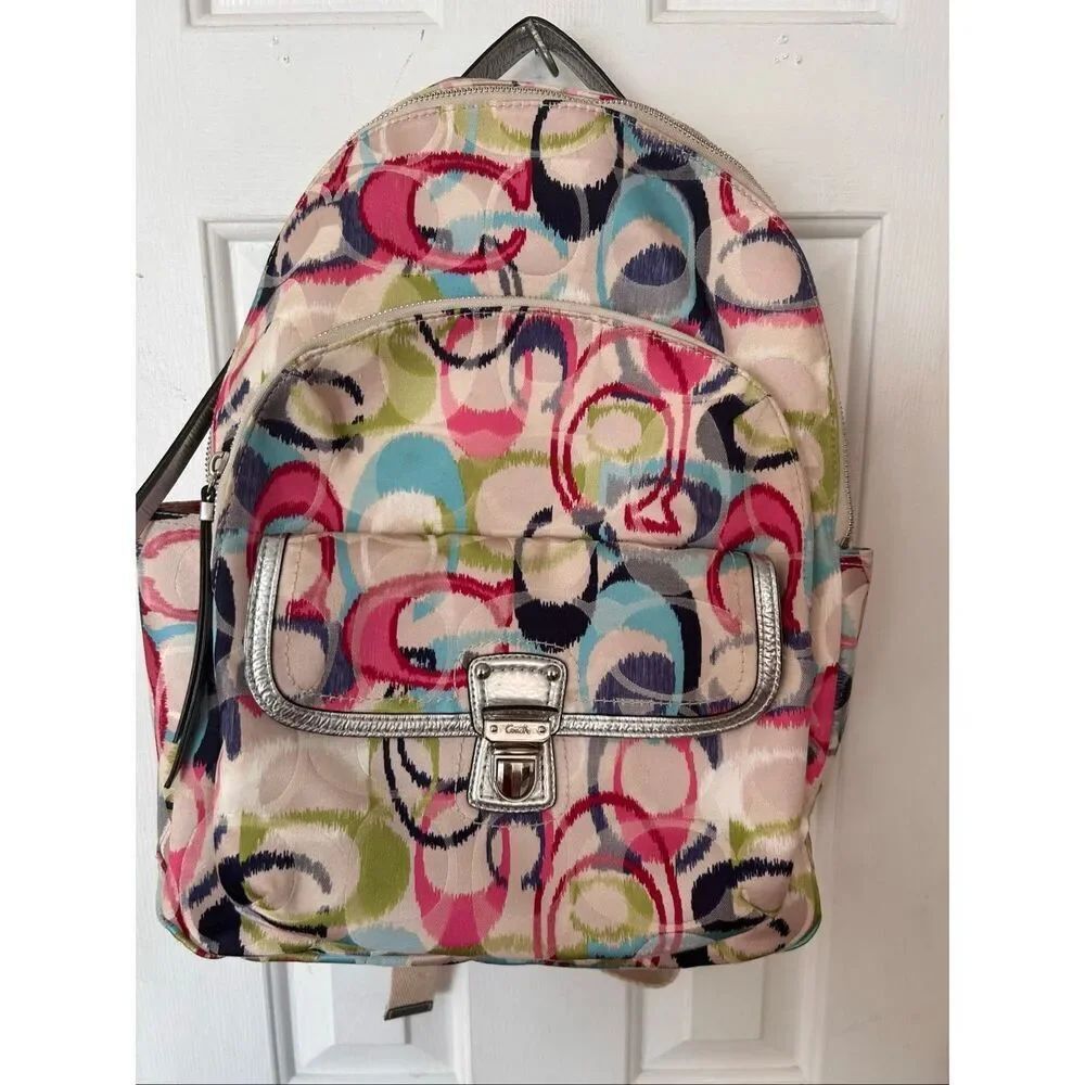 Coach Backpack Poppy Ikat Multicolor Silver Large